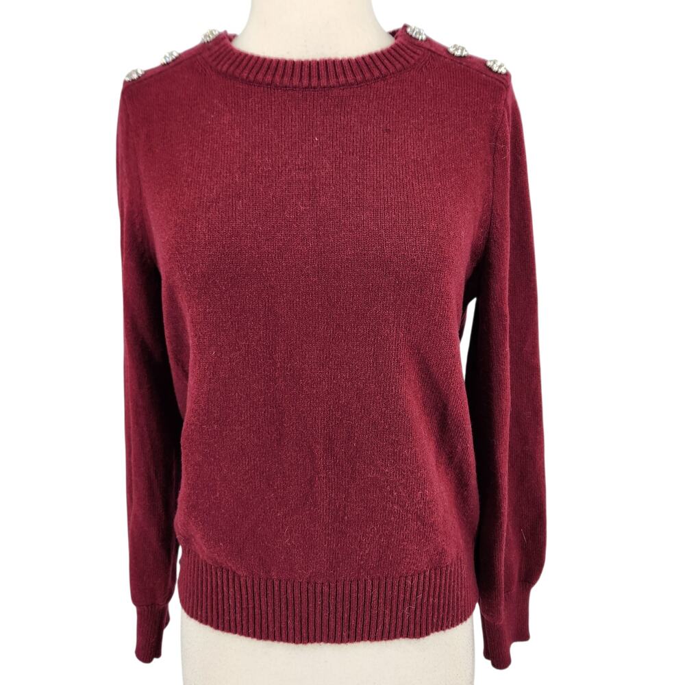 J. Crew Lambswool Blend Shoulder Rhinestone Button Sweater Size Medium